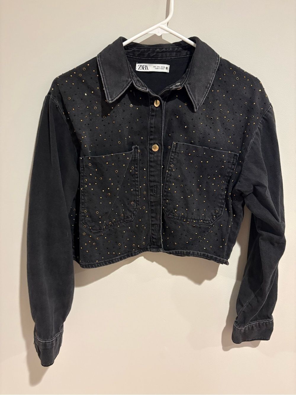 CLOSET CLEANOUT! Zara beaded cropped denim shirt - Picture 2 of 4